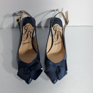 J. Renee Lilliana Sz 9 Navy Blue Slingback Pumps Kitten Heels with Bow Accent